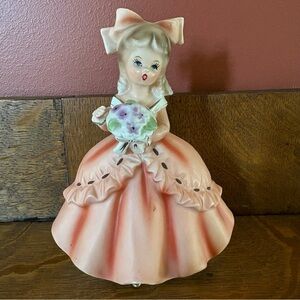 Vintage Napco Napcoware Planter Southern Belle Girl Holding Bouquet of Flowers